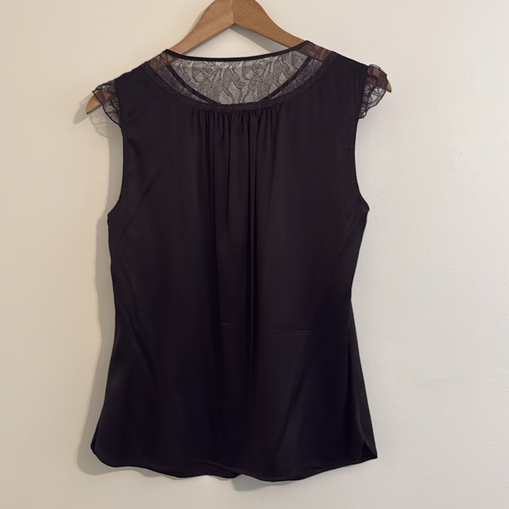 Club Monaco Silk Cap Sleeve Dark Black Brown Lace Top - Picture 3 of 6